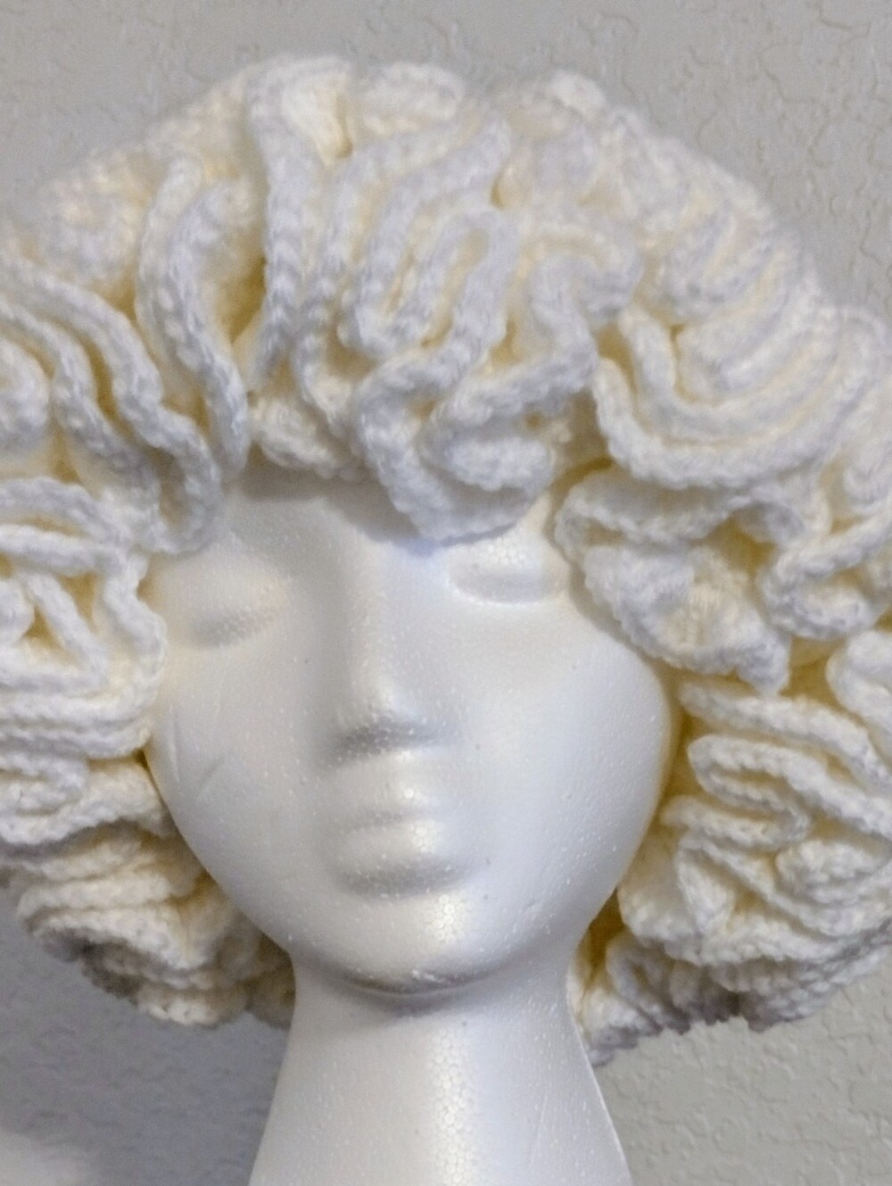 White Crochet Ruffle Hat - Women's Crocheted Fashion Accessory
